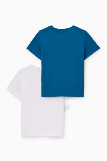 Kinder - Multipack 2er - Dino und Bagger - Kurzarmshirt - blau / weiß