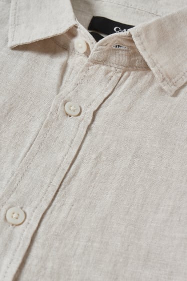 Men - Linen shirt - regular fit - kent collar - beige