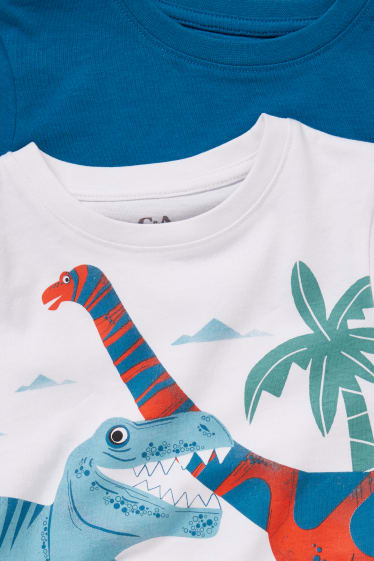 Kinder - Multipack 2er - Dino und Bagger - Kurzarmshirt - blau / weiß