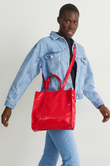Dámské - Lakovaná kabelka shopper - imitace kůže - červená