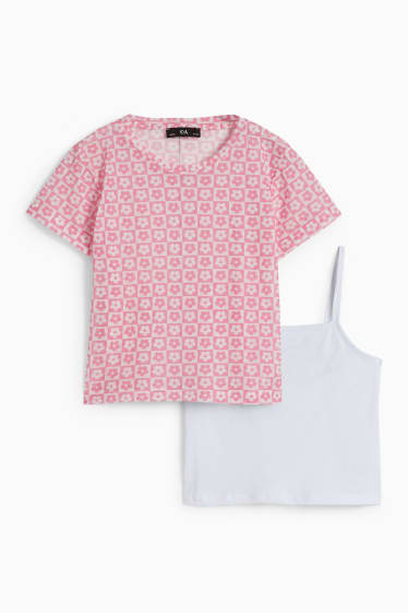 Kinderen - Set - T-shirt en top - 2-delig - fuchsiarood