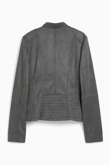 Femmes - Blouson motard - similisuède - gris foncé