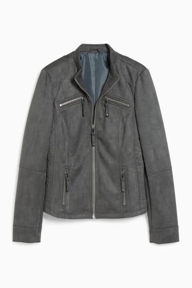 Femmes - Blouson motard - similisuède - gris foncé