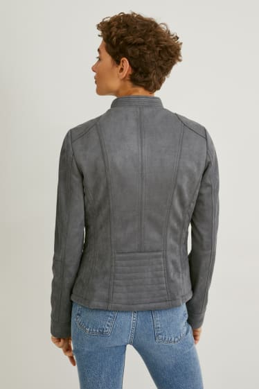 Femmes - Blouson motard - similisuède - gris foncé