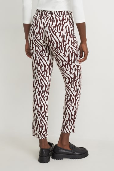 Femmes - Pantalon de toile - high waist - regular fit - marron / blanc crème