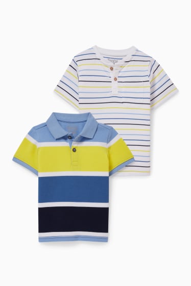 Dětské - Multipack 2 ks - polokošile a tričko s krátkým rukávem - pruhované - modrá