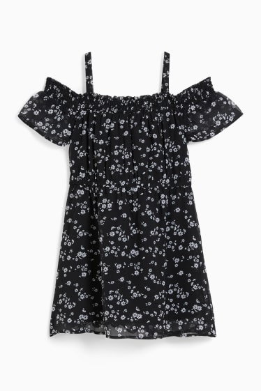 Dětské - Rozšířené velikosti - šaty - s květinovým vzorem - černá