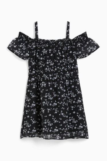 Enfants - Coupe ample- robe - à fleurs - noir