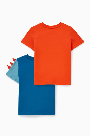 Kinderen - Set van 2 - Dino - T-shirt - oranje / blauw