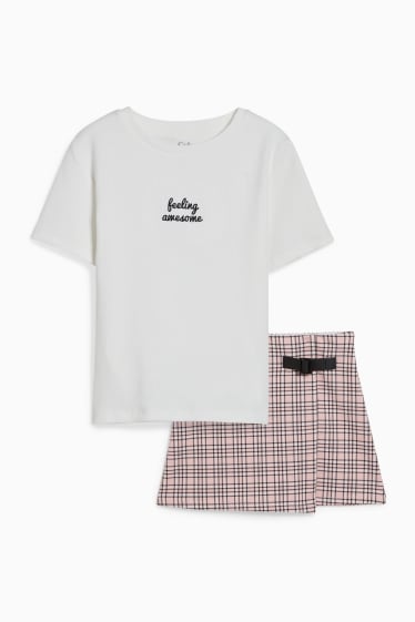 Bambine - Set - t-shirt e gonna - 2 pezzi - bianco