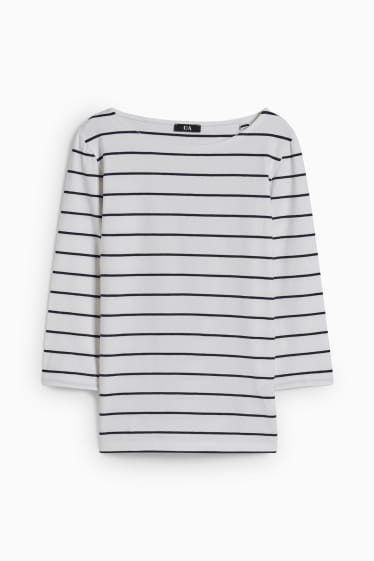 Damen - Langarmshirt - gestreift - weiß