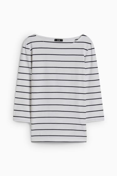 Damen - Langarmshirt - gestreift - weiß