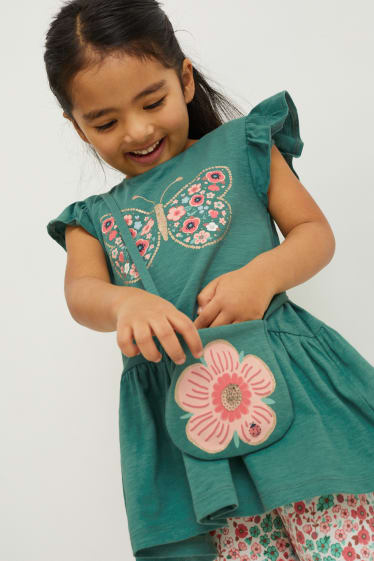 Bambini - Set - maglia a maniche corte, leggings e borsa - 3 pezzi - verde