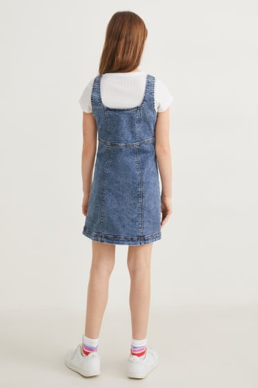 Children - Set - denim dress and short sleeve T-shirt - 2 piece - blue denim