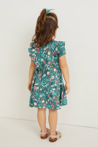 Bambine - Set - vestito e scrunchie - 2 pezzi - a fiori - verde
