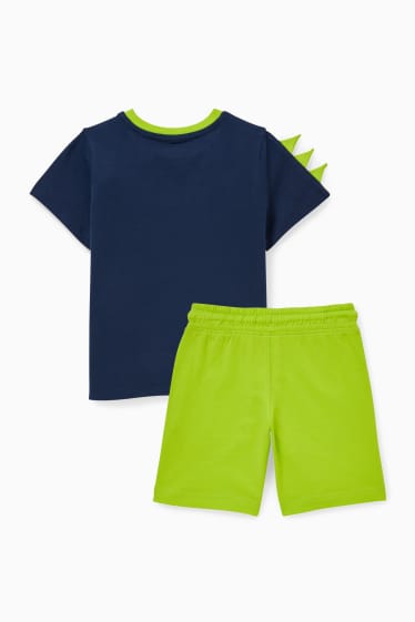 Kinder - Set - Kurzarmshirt und Sweatshorts - 2 teilig - grün / dunkelblau