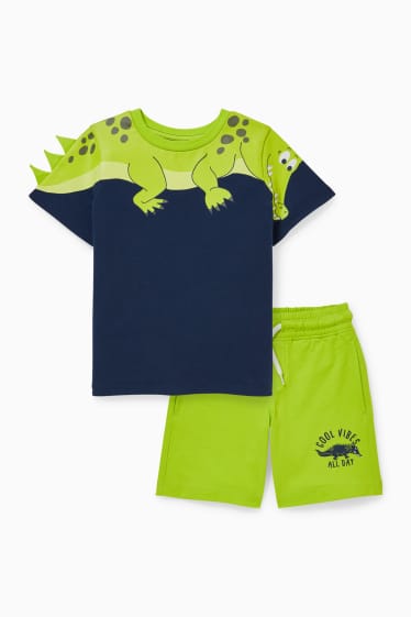 Bambini - Set - maglia a maniche corte e shorts di felpa - 2 pezzi - verde / blu scuro