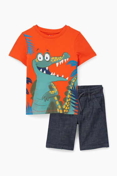 Dětské - Souprava - tričko s krátkým rukávem a šortky - 2dílná - oranžová