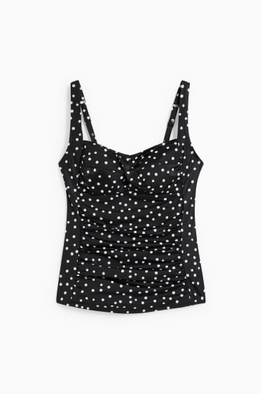 Donna - Top tankini - imbottito - LYCRA® XTRA LIFE™ - a pois - nero