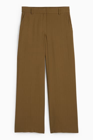 Damen - Stoffhose - High Waist - Wide Leg - dunkelgrün