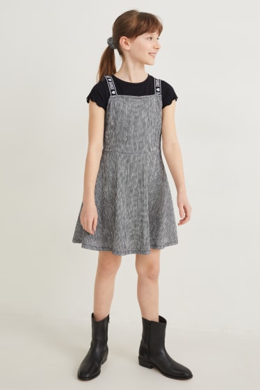 Kinder - Set - Kurzarmshirt, Kleid und Scrunchie - 3 teilig - schwarz