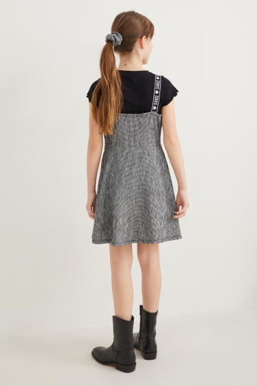 Kinderen: meisjes - Set - T-shirt, jurk en scrunchie - 3-delig - zwart
