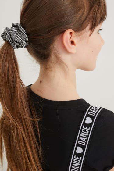 Kinderen: meisjes - Set - T-shirt, jurk en scrunchie - 3-delig - zwart