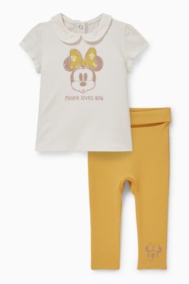 Baby: meisjes - Minnie Mouse - babyoutfit - 2-delig - wit / geel