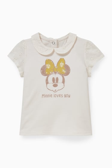Baby: meisjes - Minnie Mouse - babyoutfit - 2-delig - wit / geel