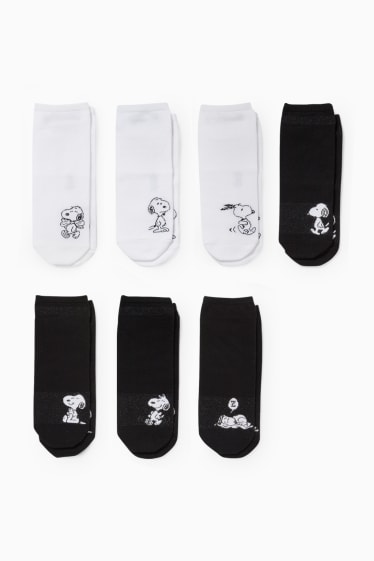 Femmes - Lot de 7 paires - chaussettes de sport à motif - Snoopy - noir