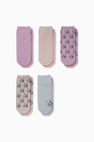 Mujer - Pack de 5 - calcetines tobilleros con dibujo - Snoopy - rosa