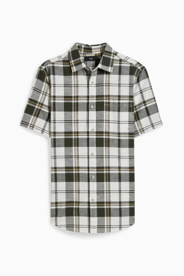 Men - Shirt - regular fit - kent collar - check - white / green