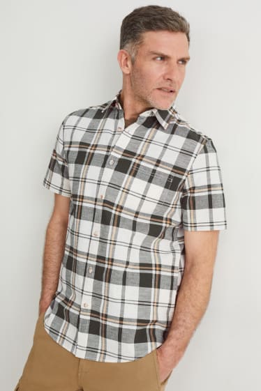 Men - Shirt - regular fit - kent collar - check - white / green