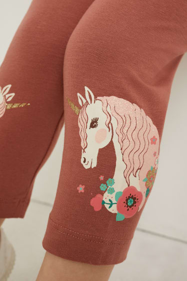 Bambini - Confezione da 3 - unicorni - leggings - marrone / rosa
