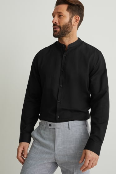 Hommes - Chemise Oxford - slim fit - encolure montante - noir