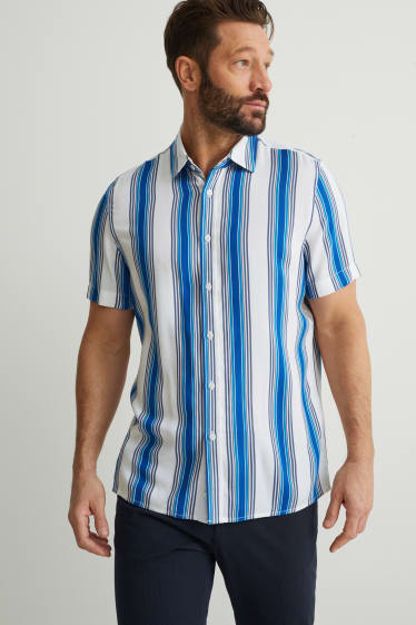 Uomo - Camicia - regular fit - colletto all'italiana - a righe - bianco / azzurro