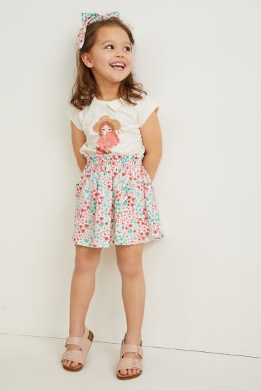 Bambine - Set - t-shirt, gonna ed elastico - 3 pezzi - bianco crema