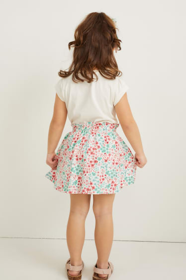 Dětské - Souprava - tričko s krátkým rukávem, sukně a scrunchie gumička do vlasů - 3dílná - krémově bílá