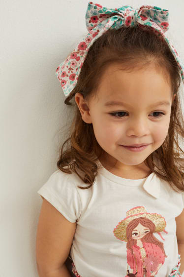 Children - Set - short sleeve T-shirt, skirt and scrunchie - 3 piece - cremewhite