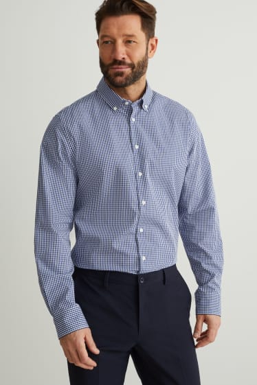 Hommes - Chemise de bureau - slim fit - col button down - facile à repasser - bleu foncé