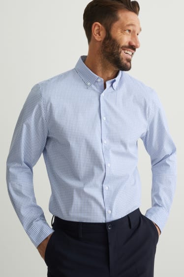Pánské - Business košile - slim fit - button-down - snadné žehlení - světle modrá