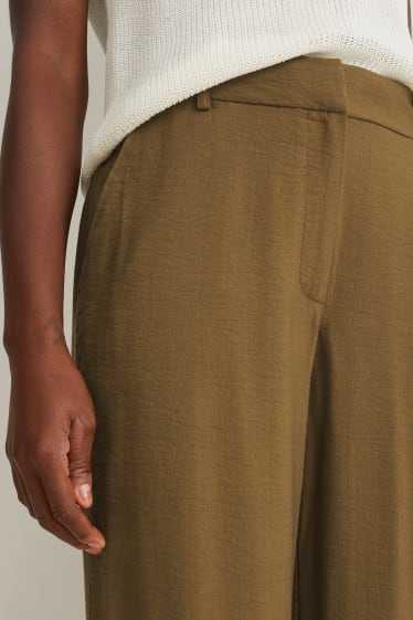 Kobiety - Spodnie materiałowe - wysoki stan - wide leg - ciemnozielony