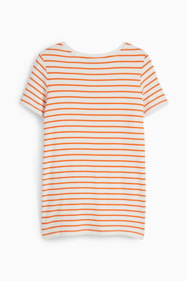 Dames - Voedings-T-shirt - gestreept - wit / oranje