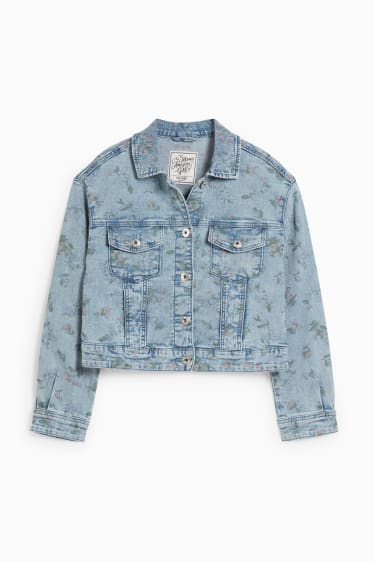 Kinder Mädchen - Jeansjacke - geblümt - helljeansblau