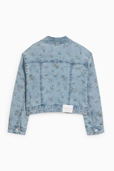 Kinder Mädchen - Jeansjacke - geblümt - helljeansblau
