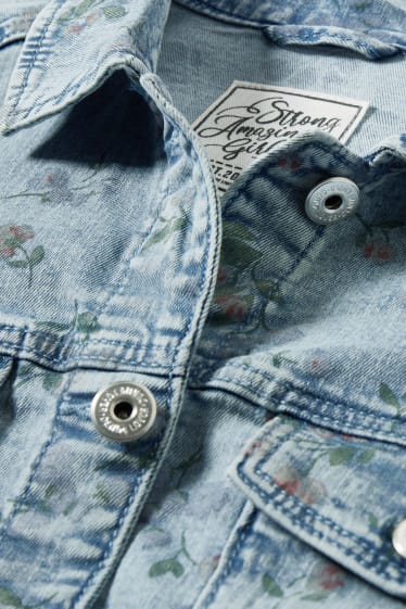 Kinder Mädchen - Jeansjacke - geblümt - helljeansblau