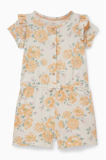 Baby: meisjes - Baby-jumpsuit - gebloemd - crème wit