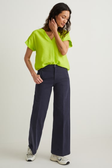 Femmes - Pantalon - high waist - wide leg - bleu foncé