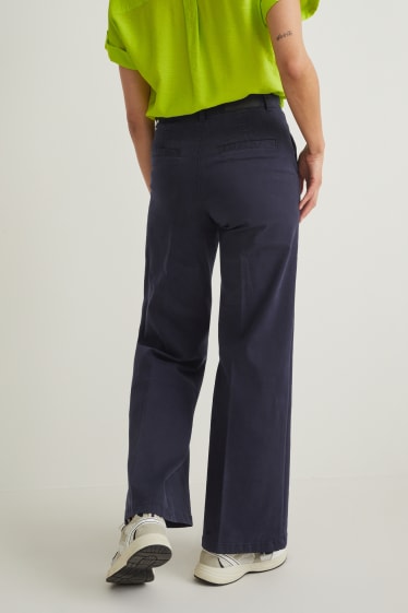 Donna - Pantaloni - vita alta - gamba larga - blu scuro