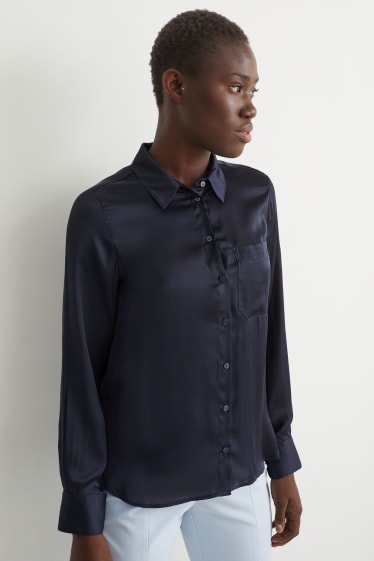 Women - Satin blouse - dark blue